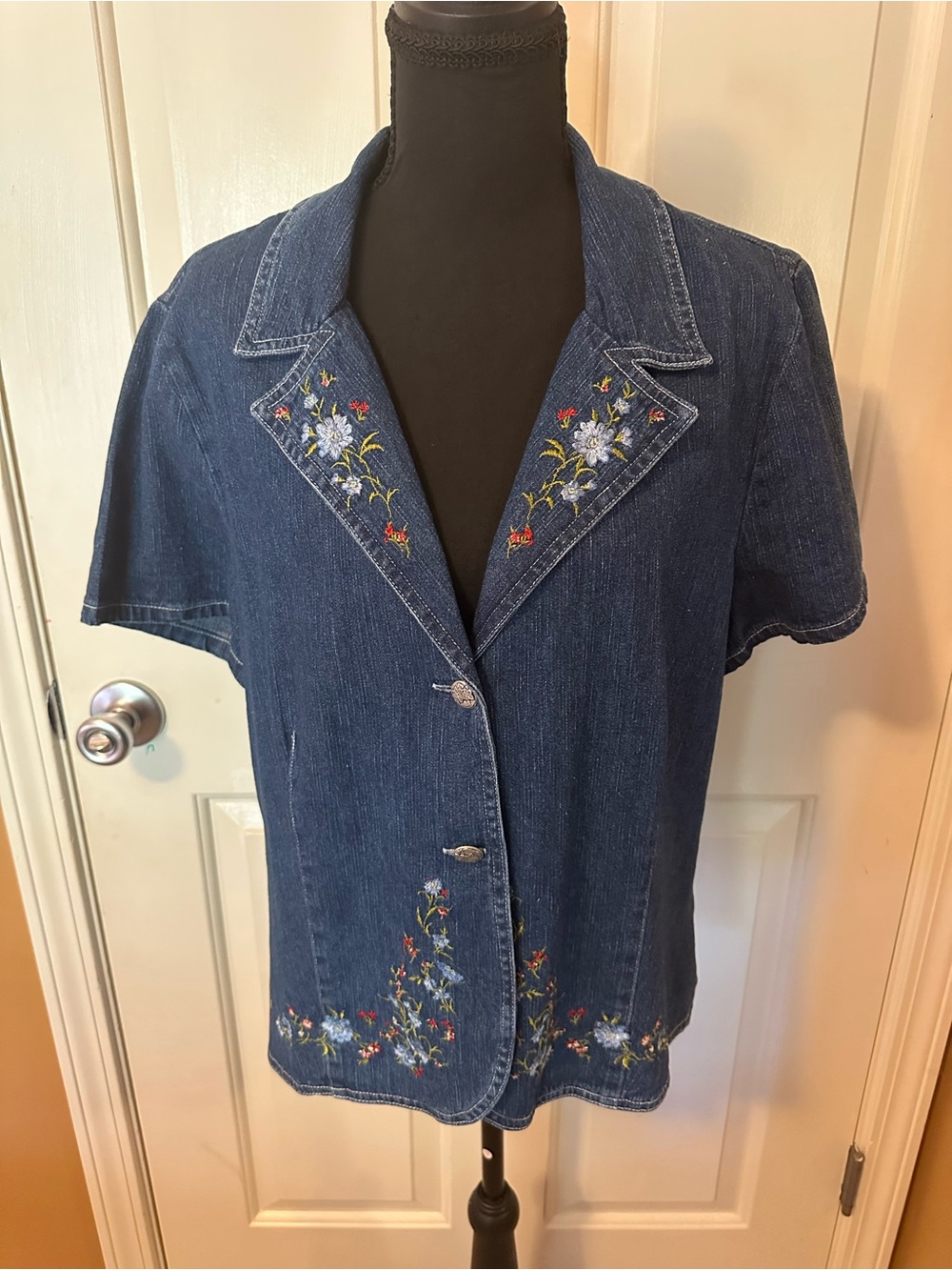 Embroidered Dark Blue Denim Jean Jacket